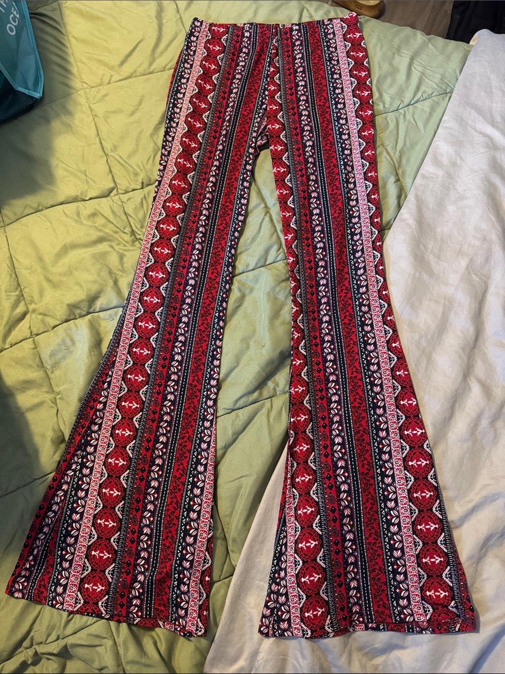 H&M Red Patterned Flared Pants